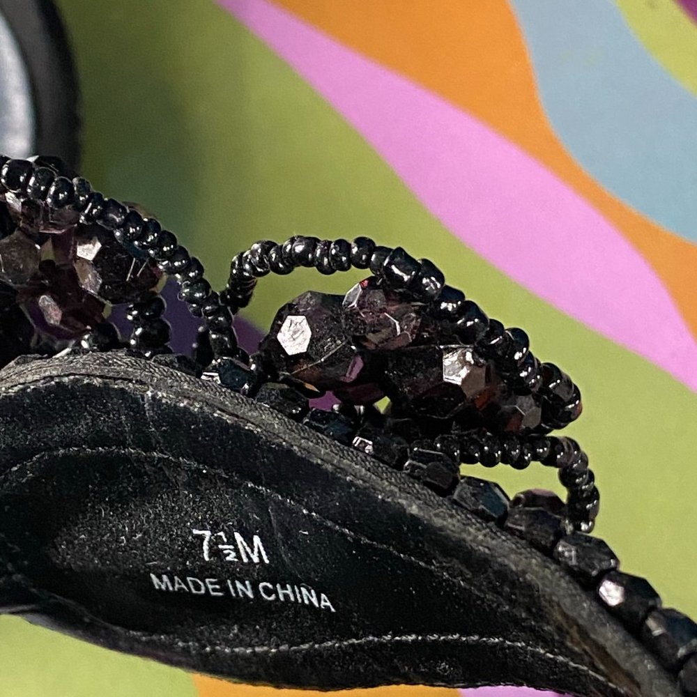 Moda Spana Beaded Black Ankle Strap Heels Sandal - Picture 8 of 8